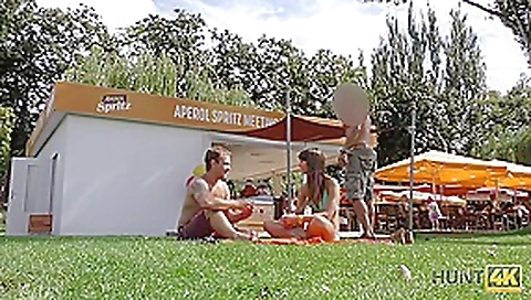 HUNT4K. Slender teen 18+ tries outdoor anal sex while cuckold films this